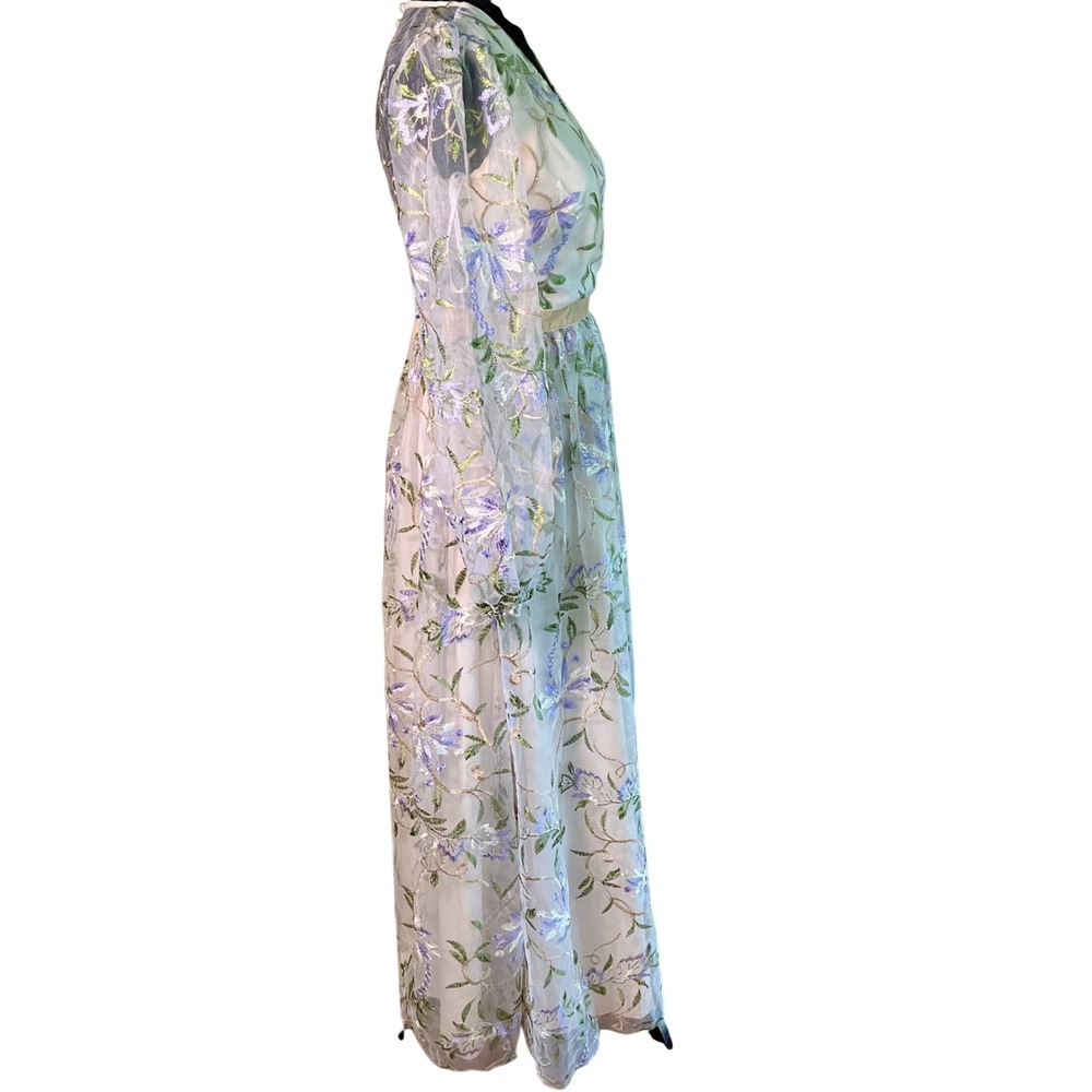 NWT Just Me Floral Embroidered Sheer Mesh Maxi Dress Small S Keyhole Cottagecore - Picture 5 of 16